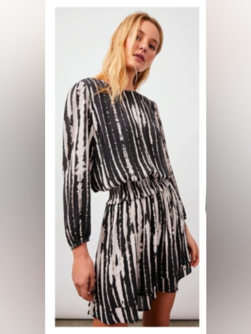 Rails Black and Cream Striped Smocked-Waist Mini Dress